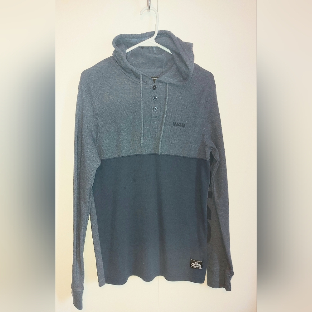West 49 Mens Small Thermal Waffle Knit Long sleeve hoodie Blue Skater Streetwear
